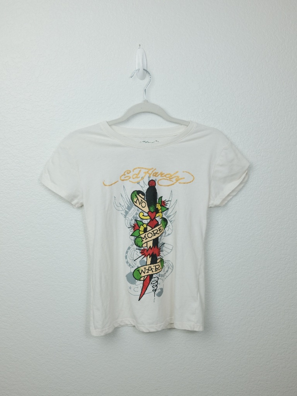 Ed Hardy - Dagger Danners T-Shirt - Womens Size L - No More War